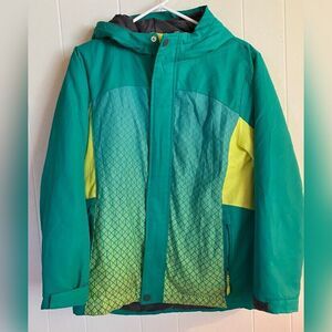 All In Motion Jacket Women’s Large Green Yellow Zip Outdoor Snow Winter